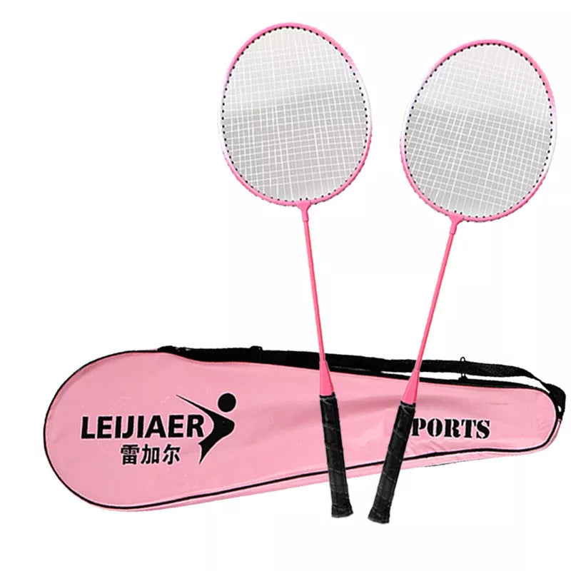 Beginner badminton racket set with iron frame and cover pocket