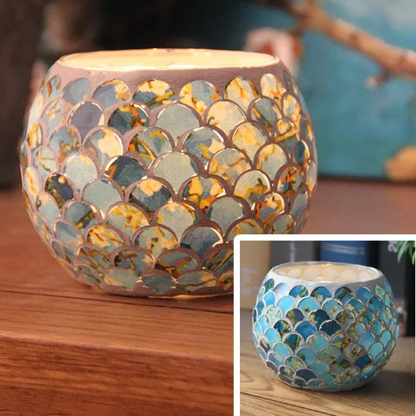 Mosaic glass candle holder with vibrant color options