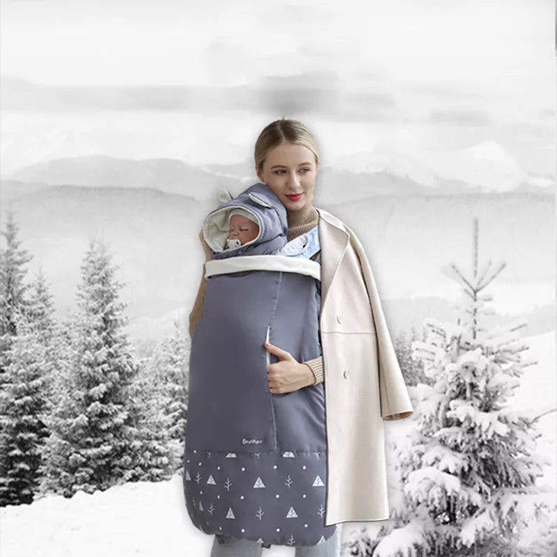 Windproof Baby Carrier Cloak with Adjustable Size and Detachable Cap
