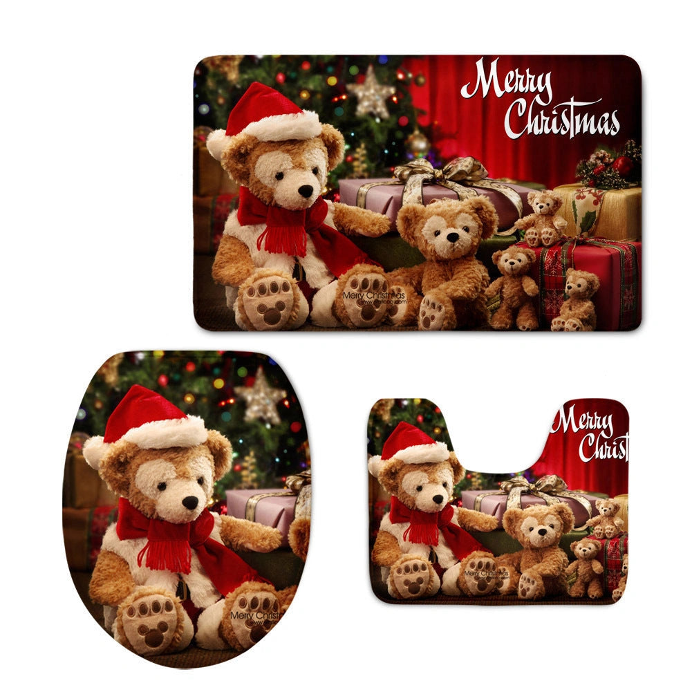 Custom 3D Style Three-piece Bathroom Set with Flannel Mats