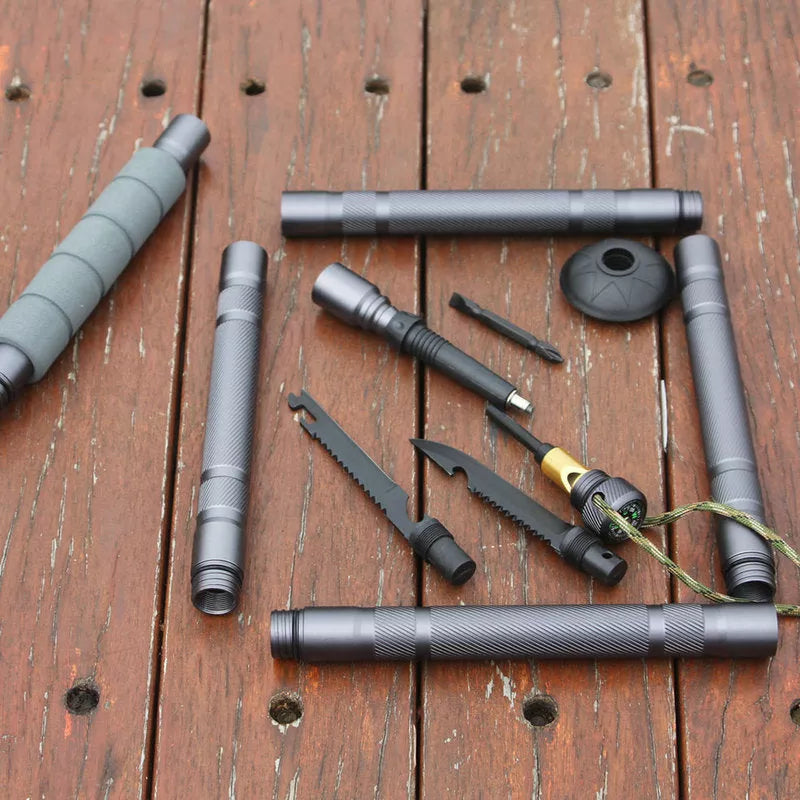 Aluminum alloy walking stick with integrated survival knife