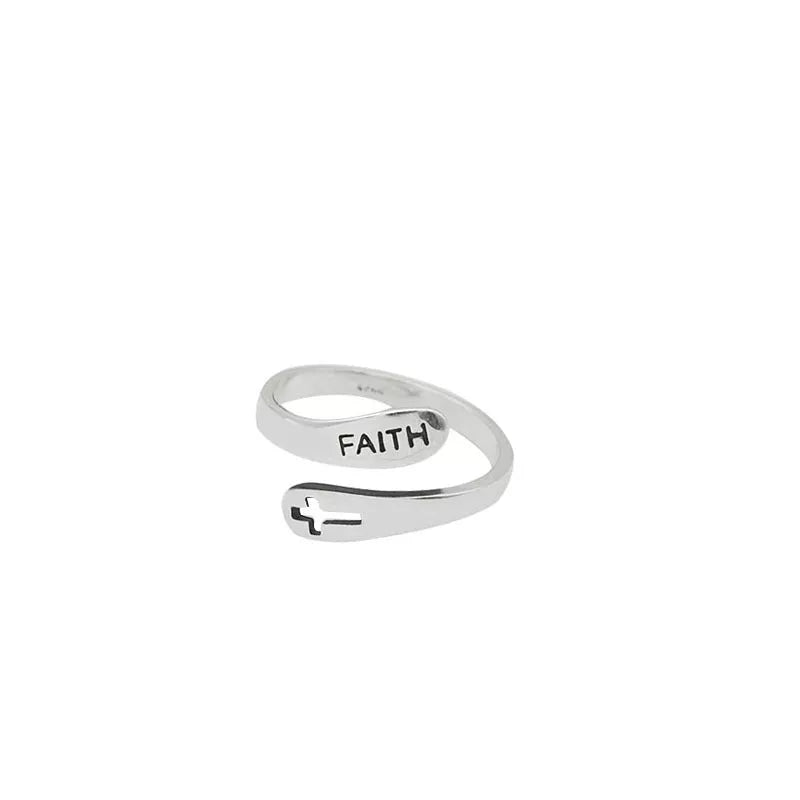 Adjustable English Letter Hollow Belief Ring in Silver