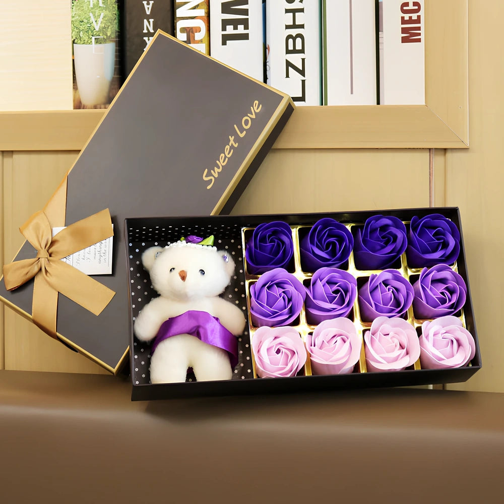 Handmade bouquet of 18 pink gradient rose soap flowers with smooth petals for hand cleansing and decoration