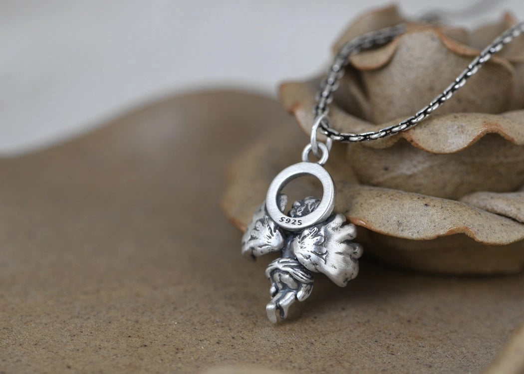 925 Sterling Silver Angel Necklace with Retro Chain for Women and Men