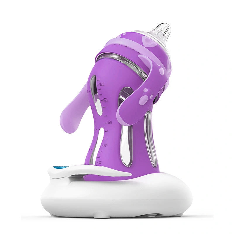 Glass Baby Bottle with Temperature-Sensitive Silicone Sleeve and USB Milk Warmer