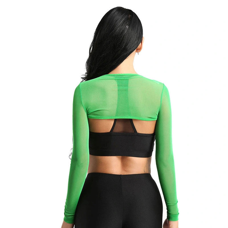 Crop Top Transparent Long Sleeve with Front Button Closure