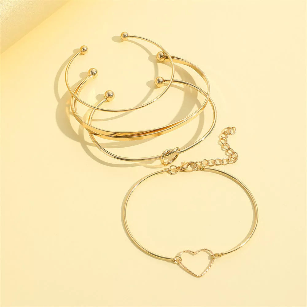 Vintage Gold Crystal Heart Letter Love Bangle Bracelet Set for Women
