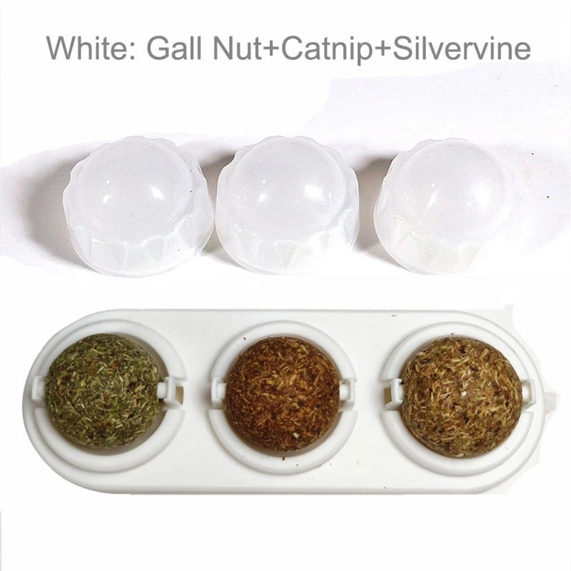 3-Piece Self-Adhesive Rotated Catnip Lick Ball Set for Cats