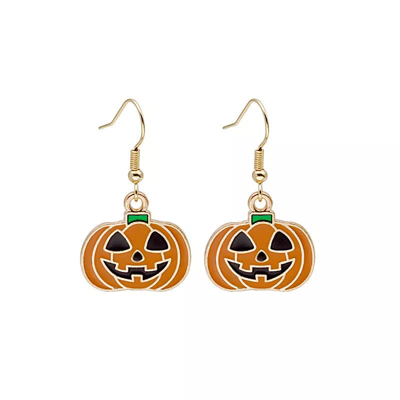 Halloween Pumpkin Oil Drip Alloy Earrings with Geometric Design