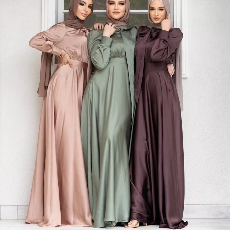 Women's Arabic Style Cotton Blend Dress in Solid Colors