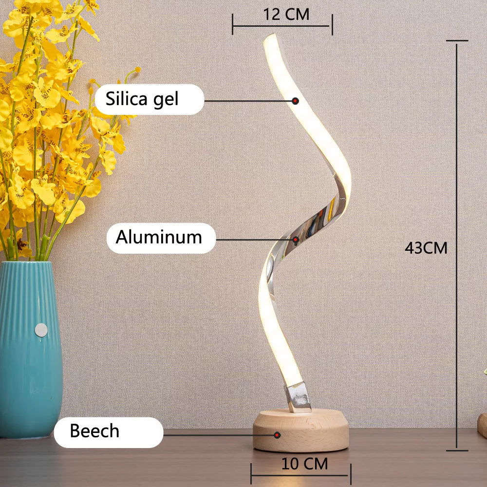 LED Spiral Table Lamp with Dimmable Warm White Light