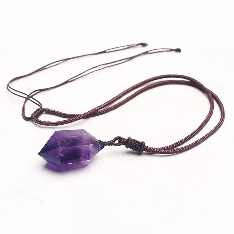 Natural Amethyst Hexagonal Pendant with Korean Style