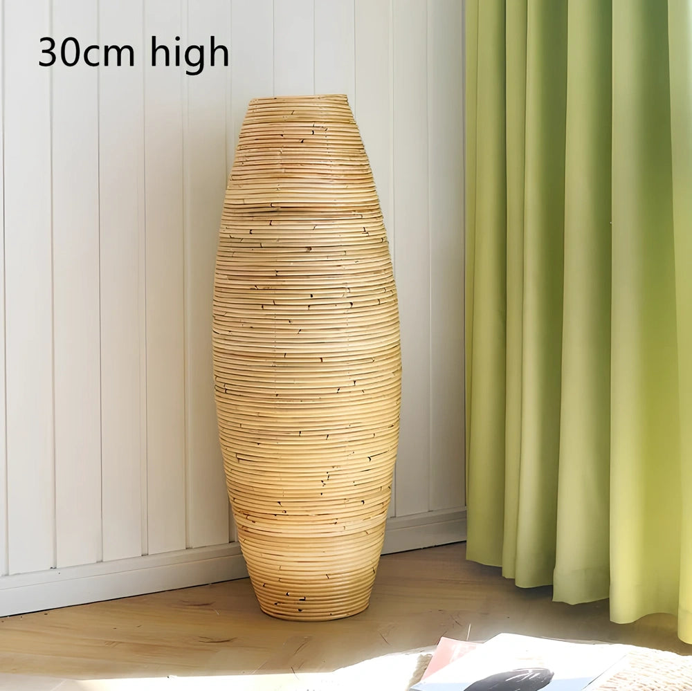 Indonesian rattan vase in natural colour with mosaic surface, available in 30cm to 80cm heights for pastoral decor