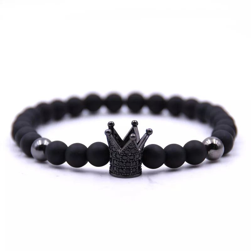 Micro-inlaid crown 6mm matte black and copper bead bracelet with zircon