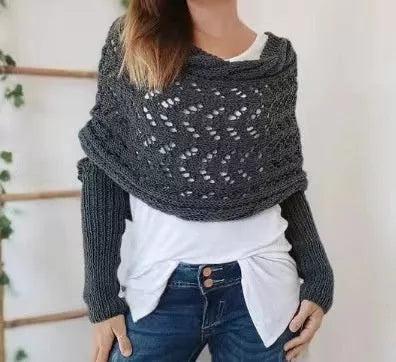 Women's Hollowed-out Double Sleeve Knitted Shawl in 10 Colors