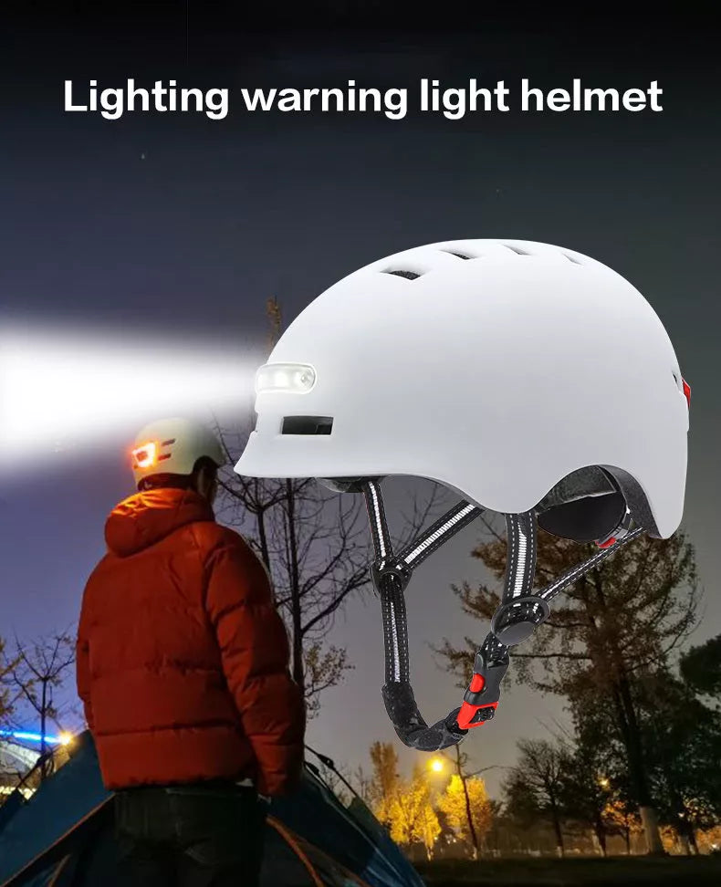 Electric Scooter Helmet with Lighting Headlight and Warning Taillight