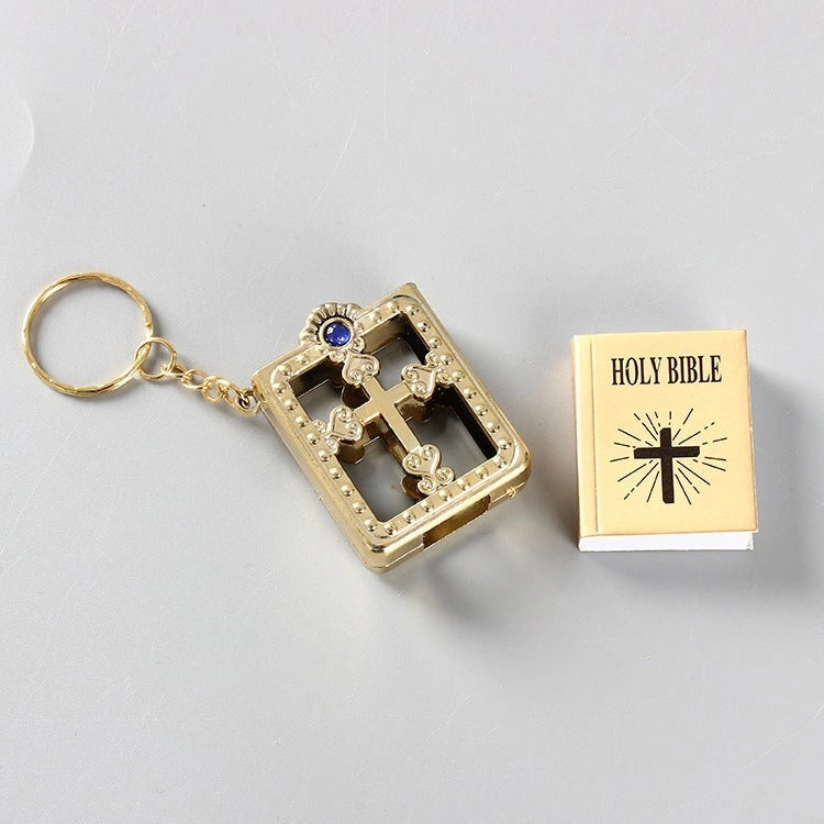 Mini Holy Bible PVC Leather Keychain with Cross Design