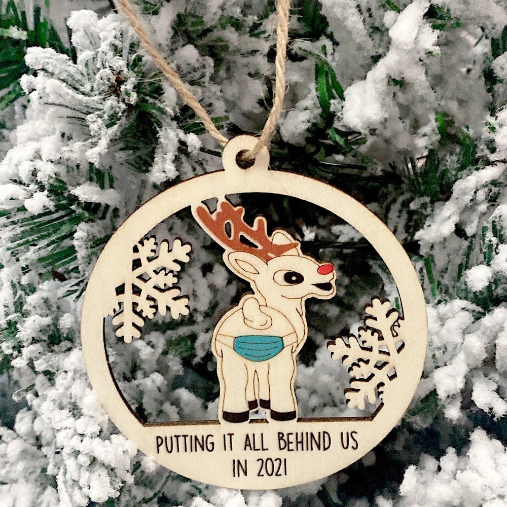 Wooden Hollowed-out Christmas Ornament with Snowman and Deer Design