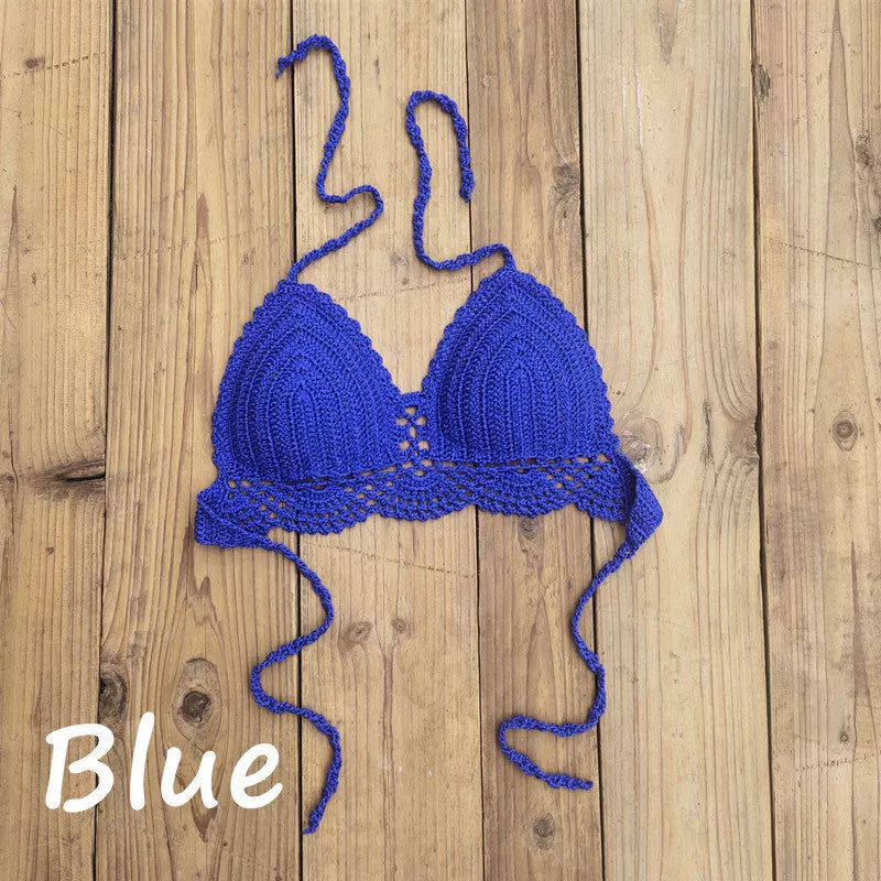 Boho crochet bra with chest pad and backless design