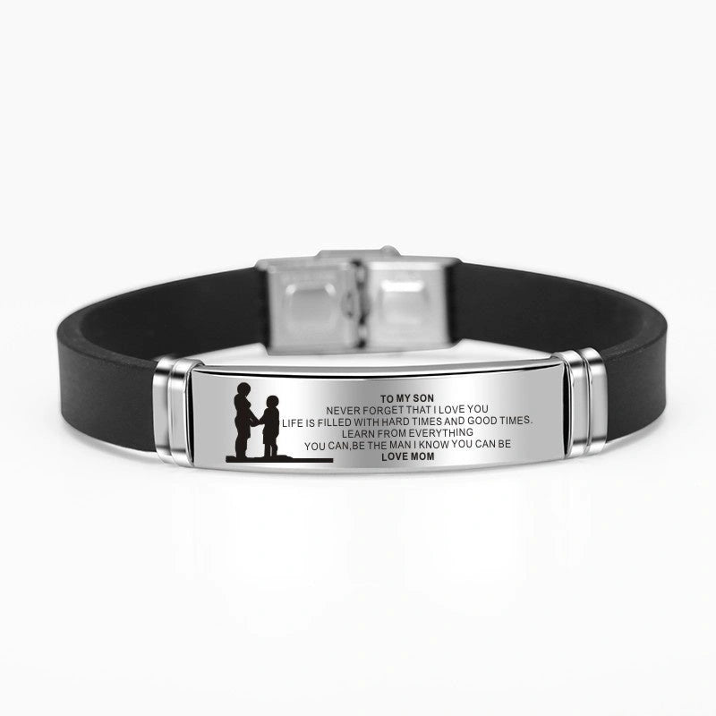 Engraved Mom Dad To Daughter Son Stainless Steel Silicone Bracelet