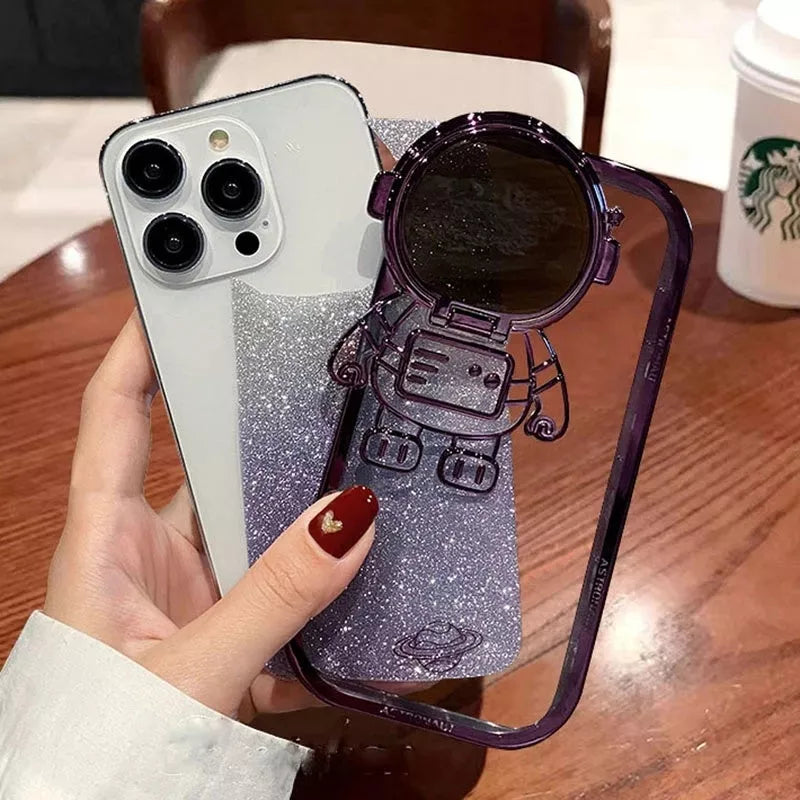 Glitter Astronaut Phone Case with Stand for iPhone 14-11 Models
