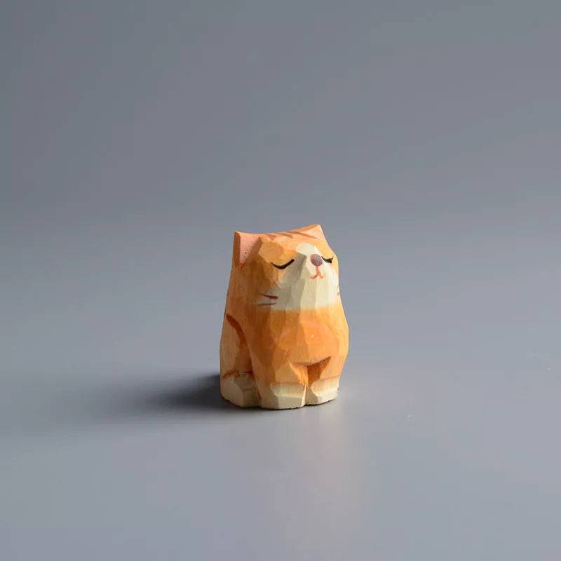 Handmade Wooden Cat Trinkets in Gray and Orange