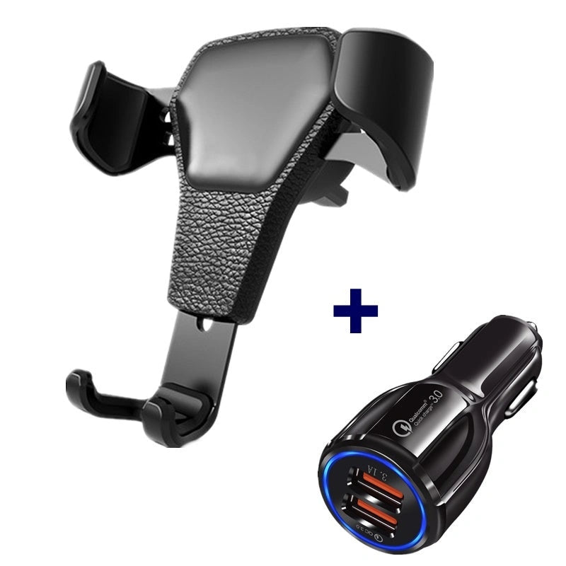 Leather grain gravity mobile phone car holder in black or white