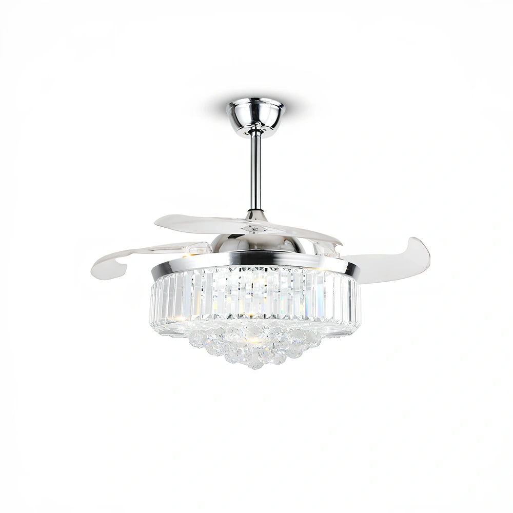 Crystal ceiling fan light with LED chandelier and 42-inch blades in European style with copper framework