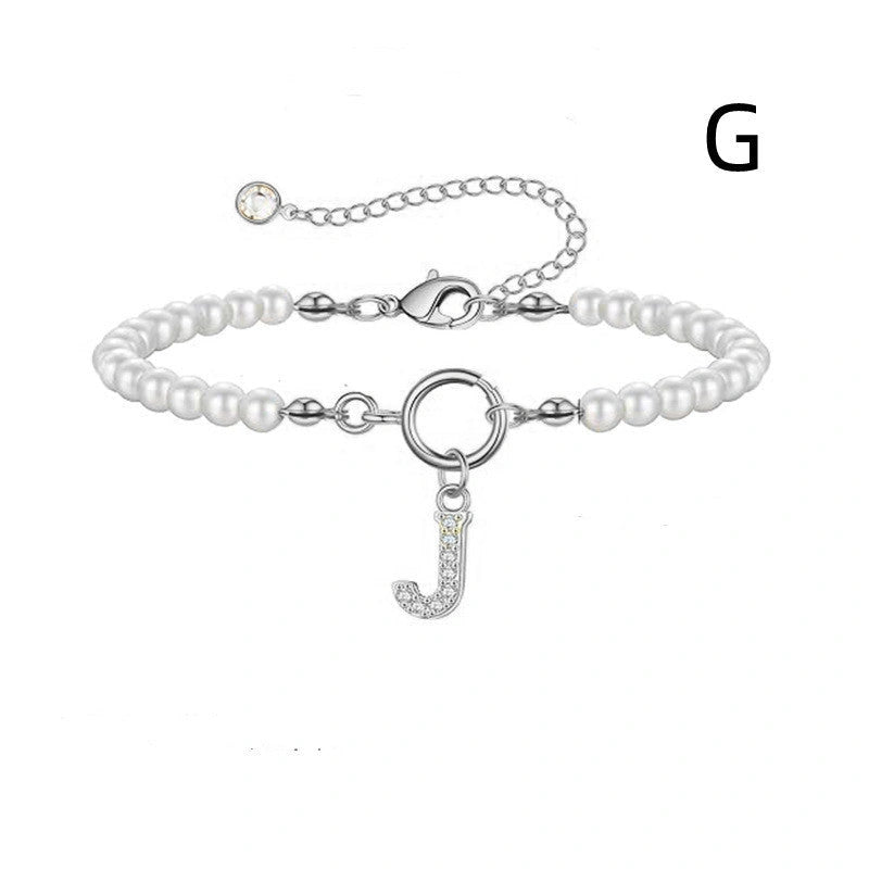 2024 Fashion Toggle Clasp Initial Bracelet with 6mm Pearl for Women