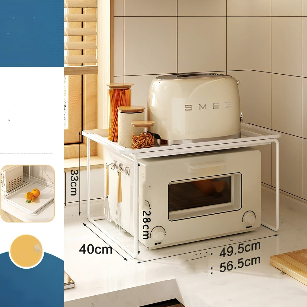 Korean style iron microwave shelf with plating finish and storage tray for kitchen organisation
