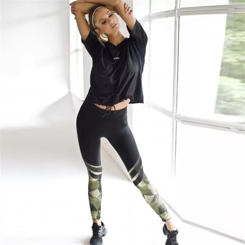 Camouflage printed stitching yoga pants with milk silk fabric