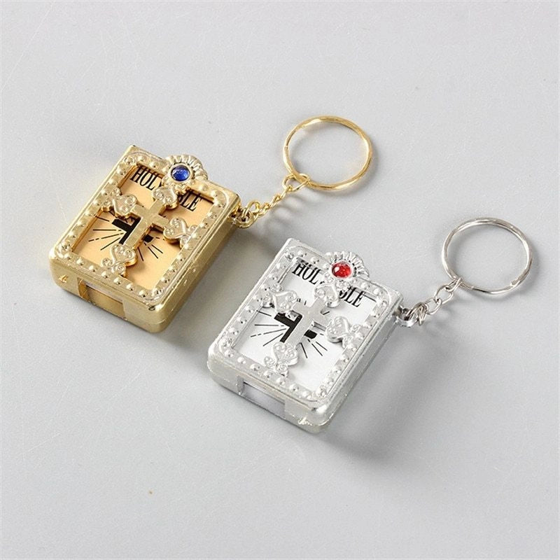 Mini Holy Bible PVC Leather Keychain with Cross Design