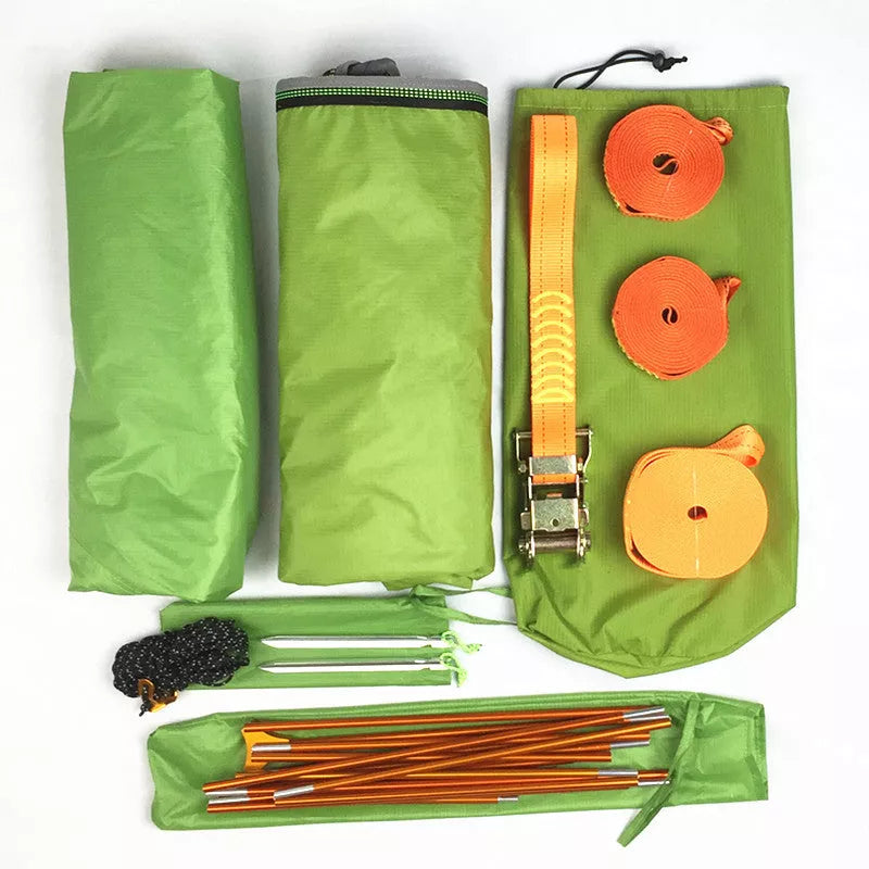 Off-ground tent for outdoor camping and hunting with double tent structure