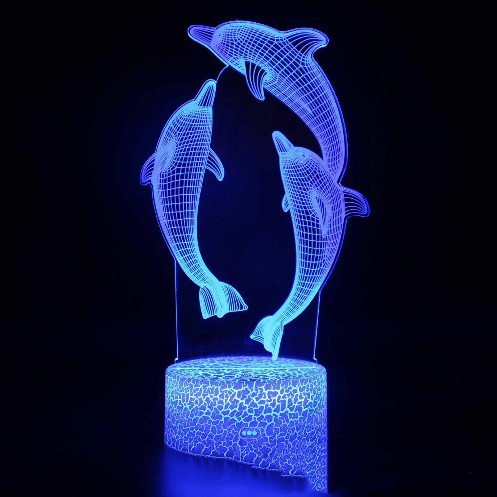 Dolphin series 3D LED night light with laser-engraved acrylic showing stereoscopic patterns