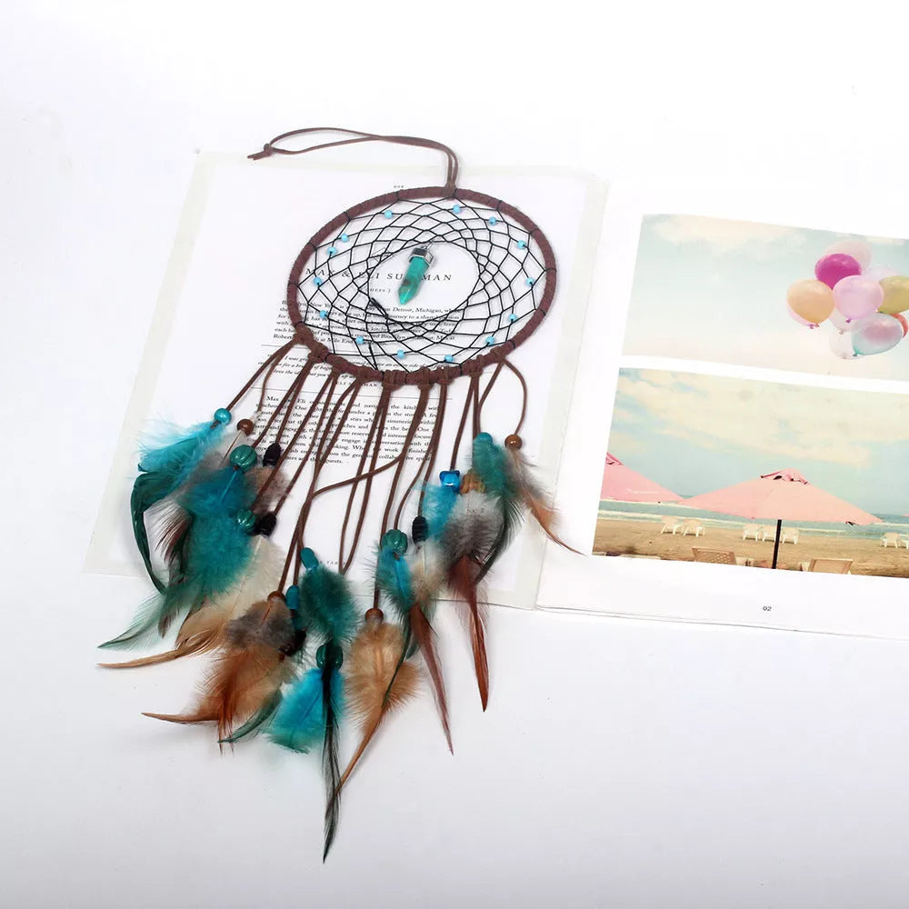 Handmade Turquoise Dream Catcher with Feather Accents