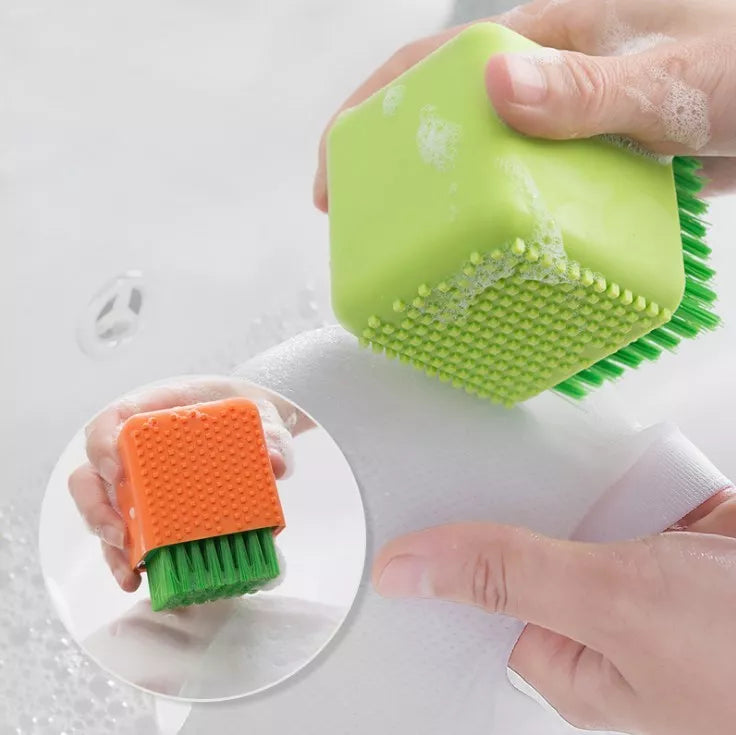 Square Silicone Kitchen Brush with Potted Design for Clothes and Dishes