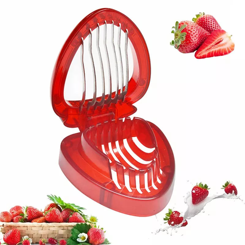 Red Strawberry Slicer with Stainless Steel Blades for Even Slices