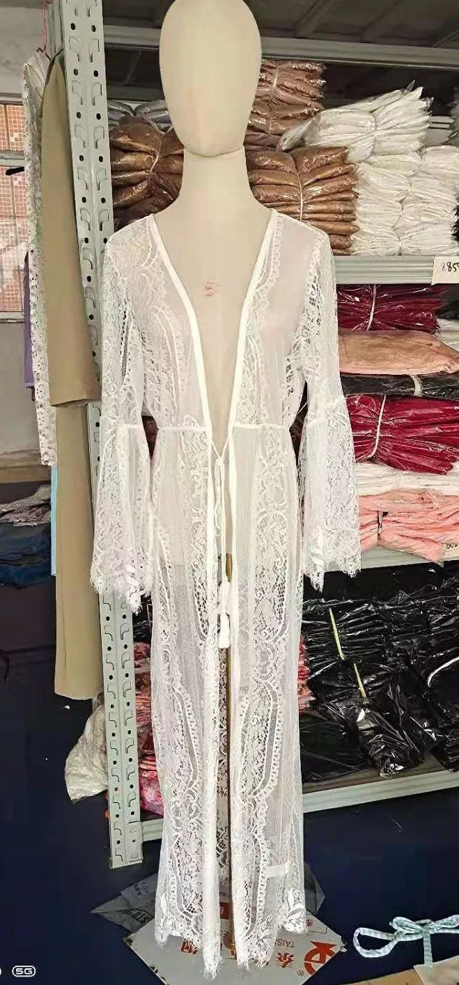 Bikini Beach Sun Protection Long Cover Up in Black and White