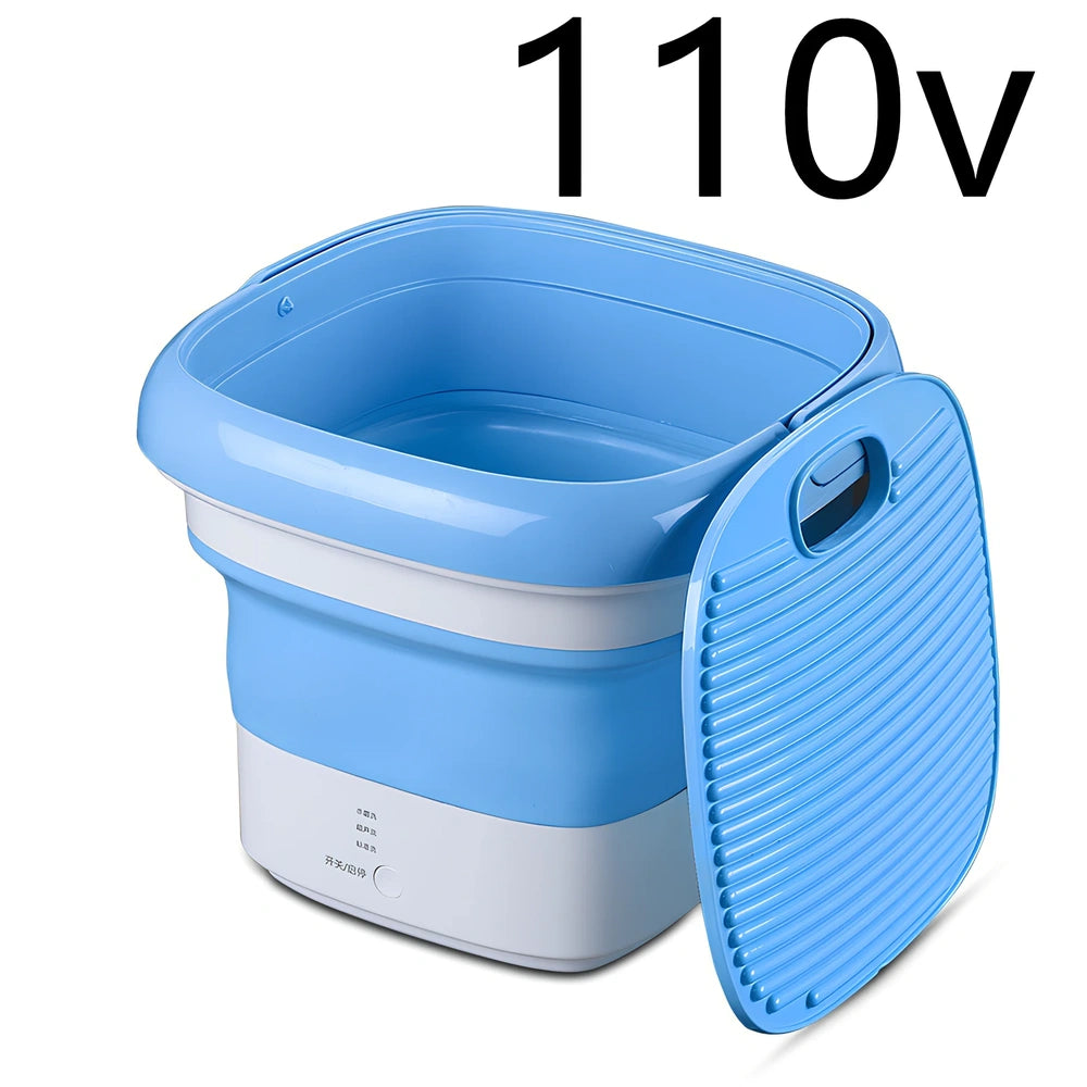 Blue Weili BX-3 folding washing machine unfolded, 0.8kg tub capacity, plastic portable design for small laundry loads
