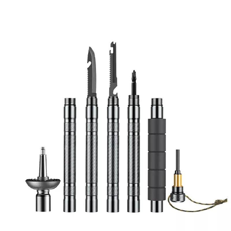 Aluminum alloy walking stick with integrated survival knife