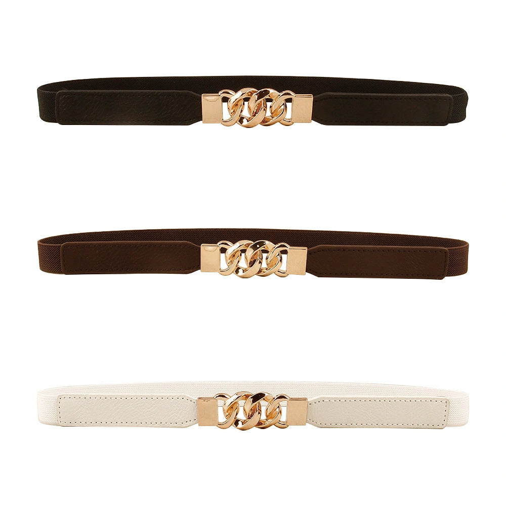 Women's Fine Leather Waistband Belt with Multi-Ring Buckle
