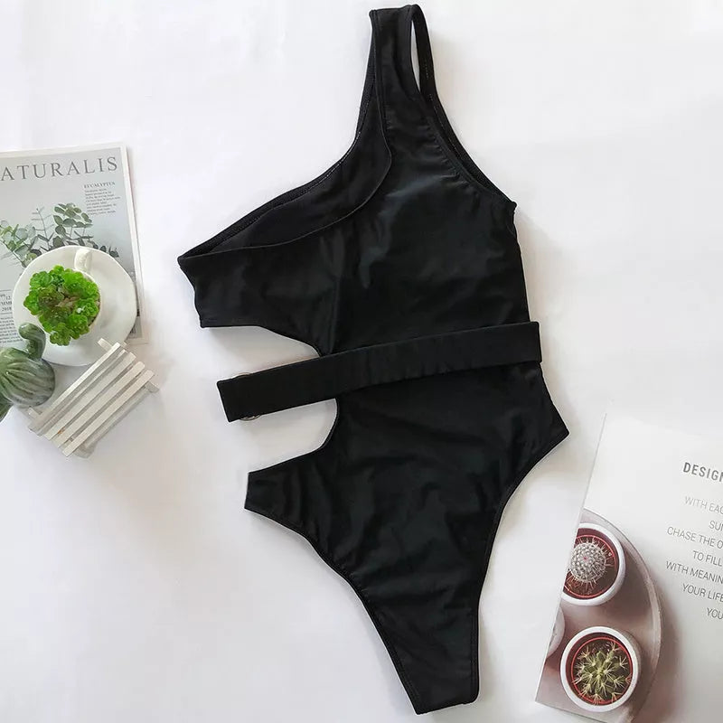 One shoulder bikini swimwear in durable nylon