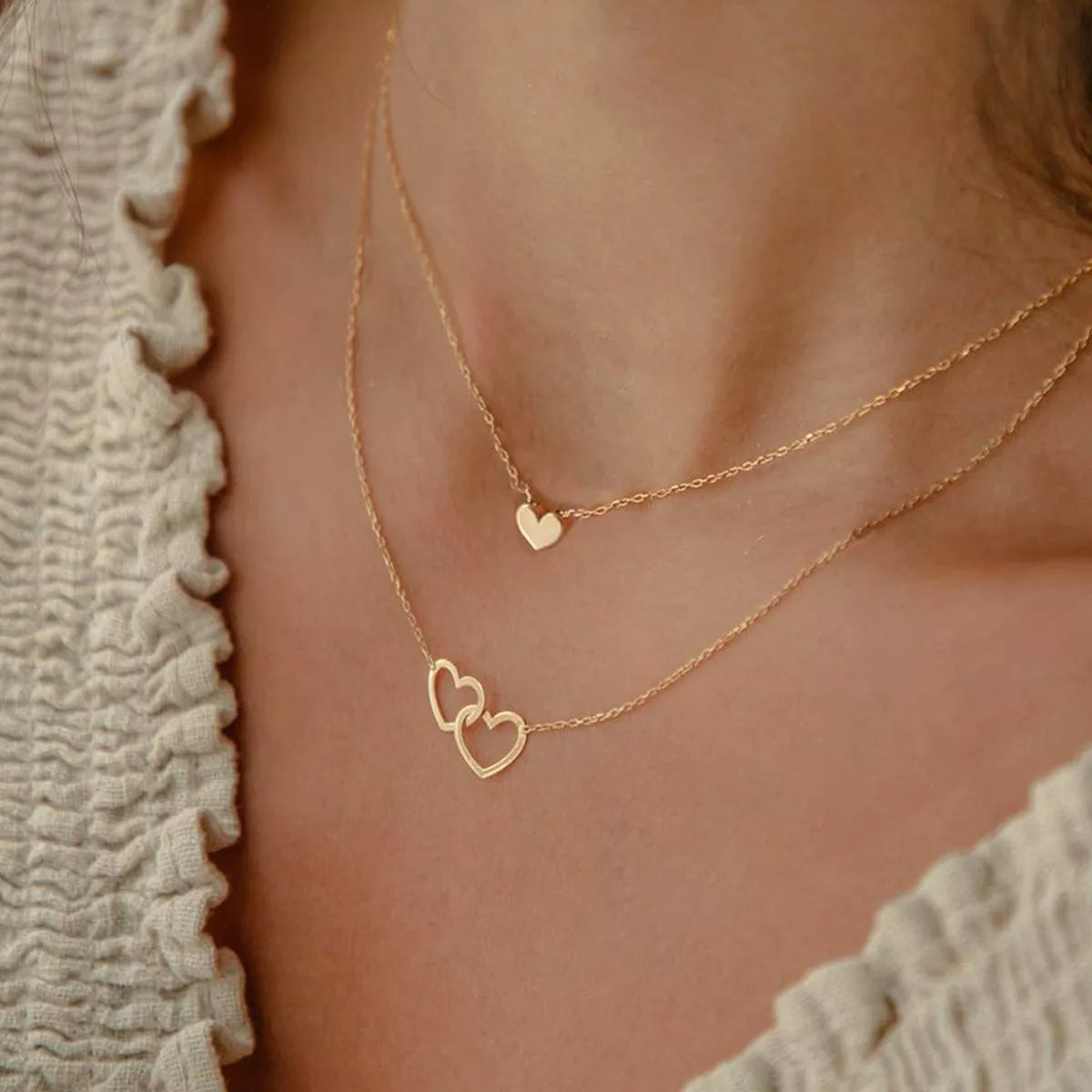 Hollow Cross Heart Pendant Double-layer Necklace for Women