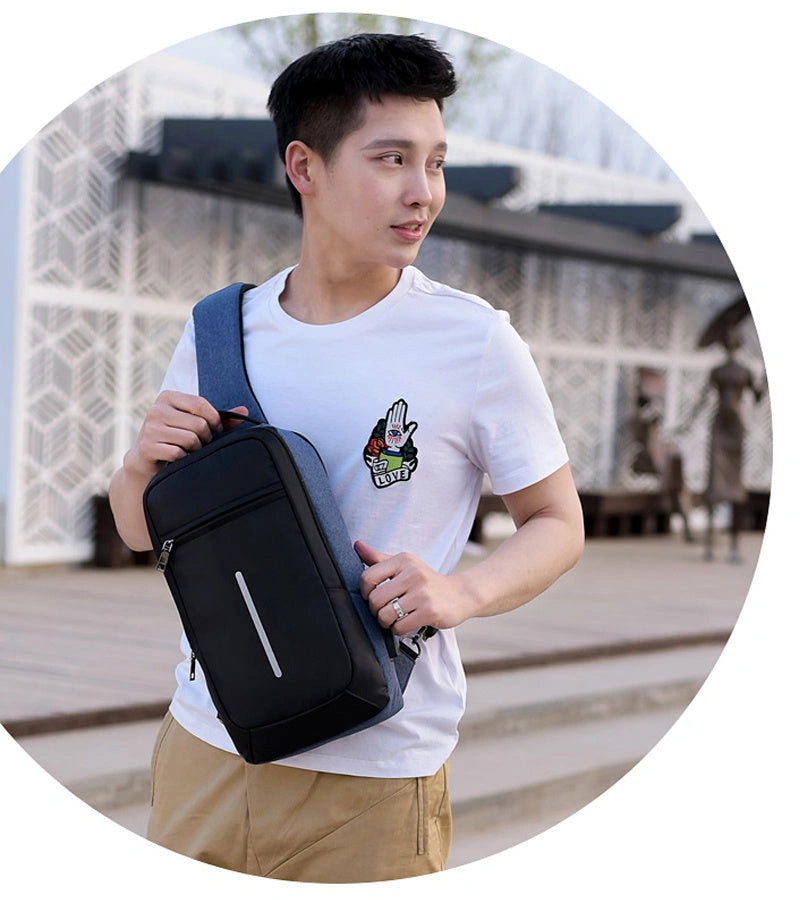 Anti-theft USB charging chest bag with computer pocket