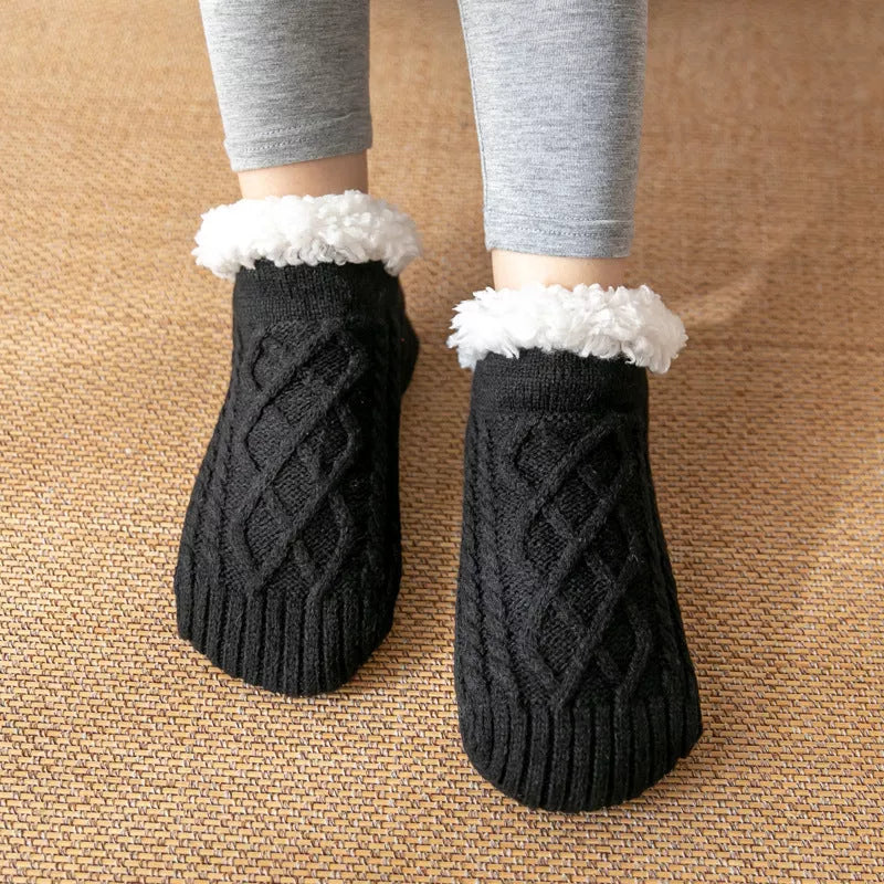 Winter Knitted Plush Floor Socks with Non-slip Soles for Women