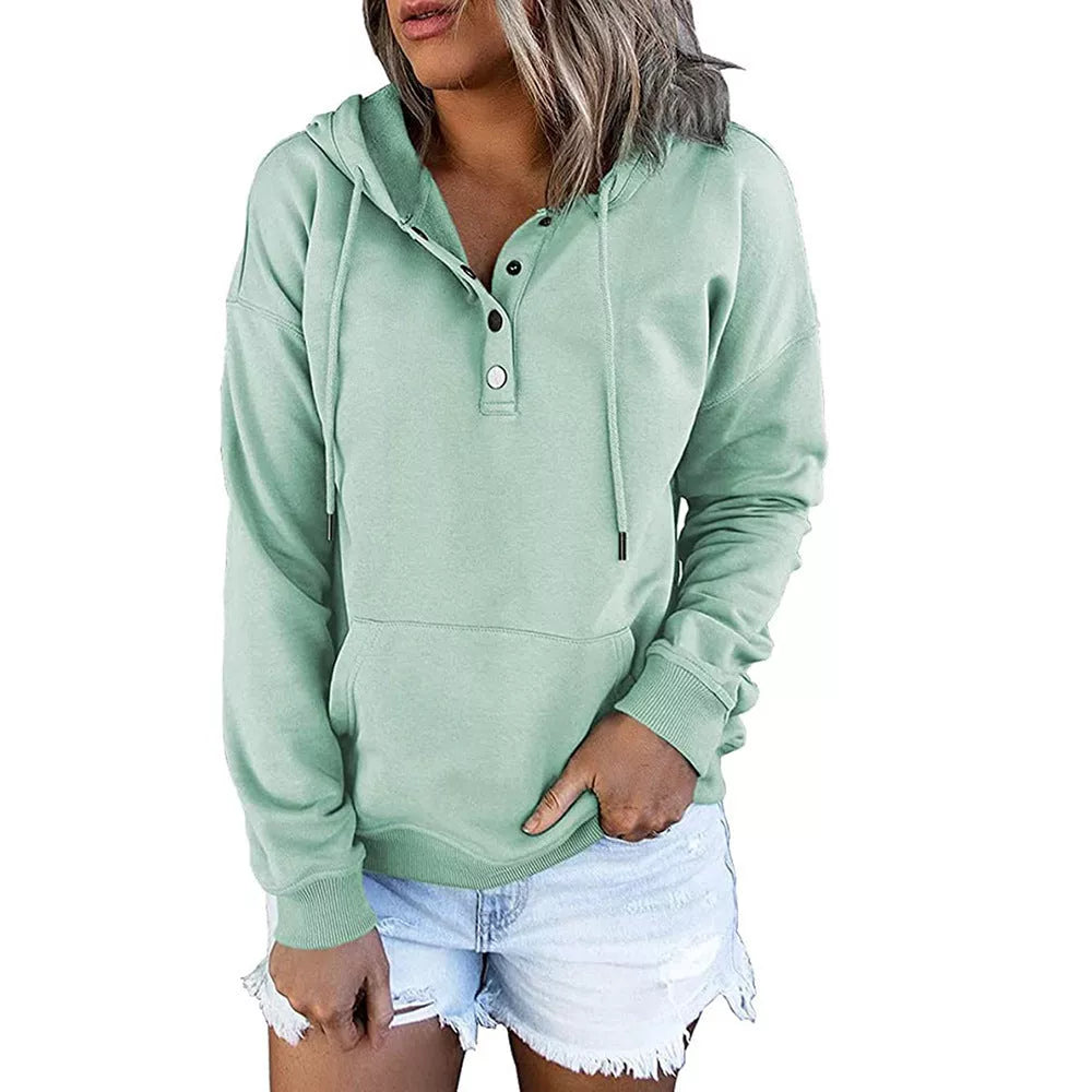 Long-sleeved Hooded Sweatshirt with Pockets for Women
