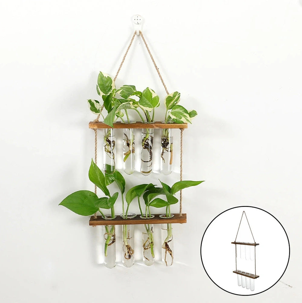 20×40cm double layer wall hanging glass terrarium with test tube plant propagator in retro or wood colour