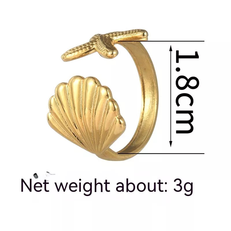 Titanium Steel Shell Ring with Fan-shaped Design