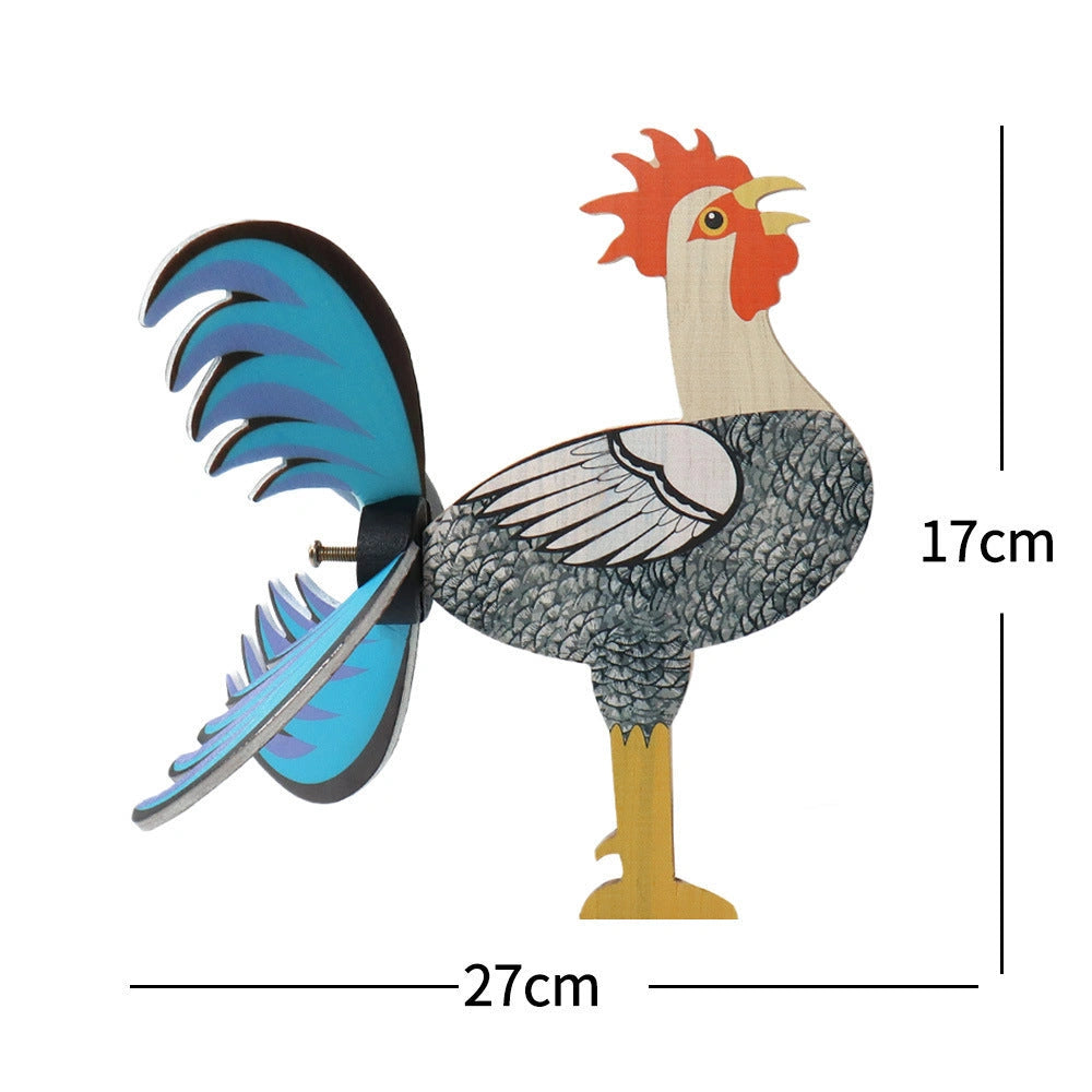 Handmade Rooster Windmill Garden Statue with Waterproof Design
