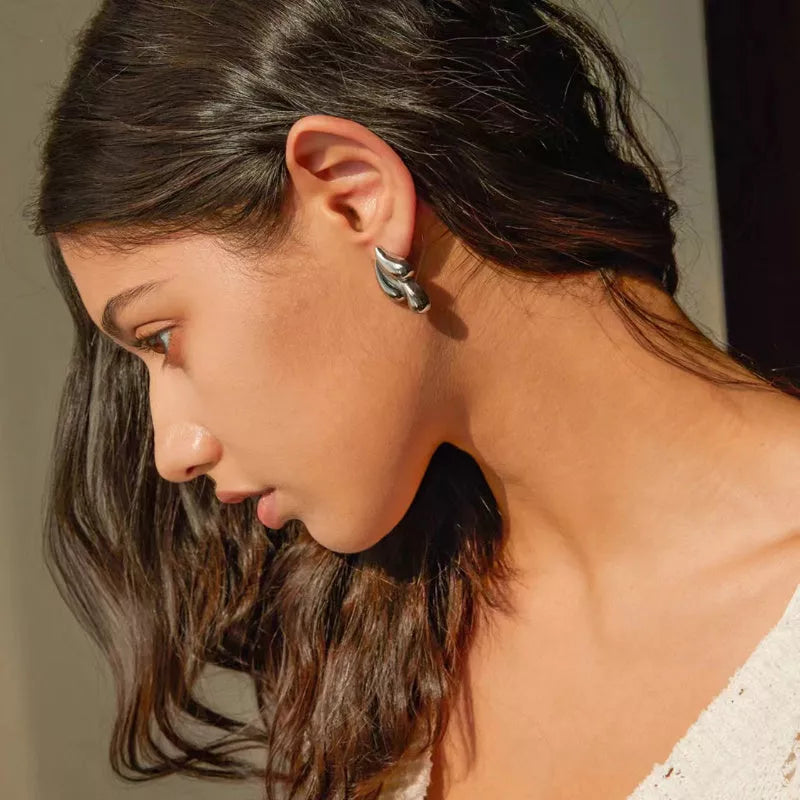 Vintage Gold or Silver Glossy Metal Double Water Drop Earrings